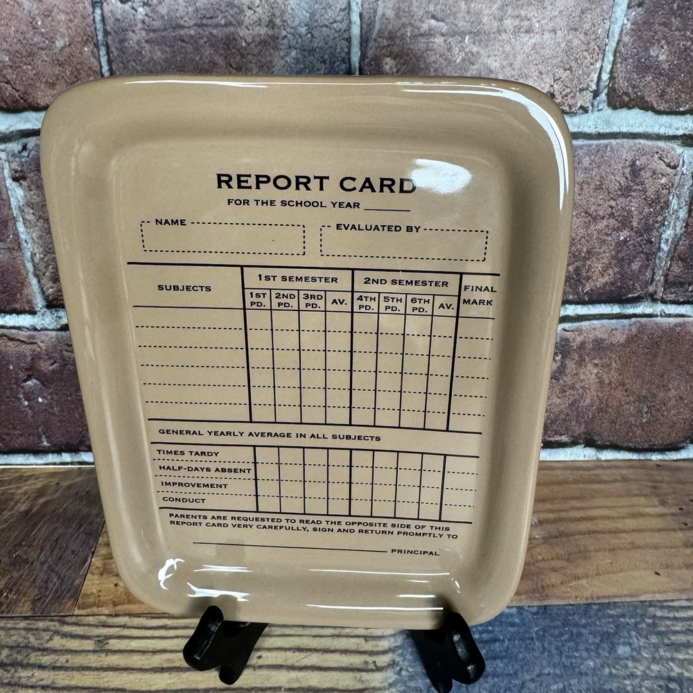 Fishs Eddy Report Card Light Brown Ceramic Trinket Dish Tray Teacher Gift School